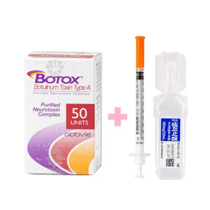 Medical professional preparing a syringe of Botox 50 units for a clinical aesthetic procedure.