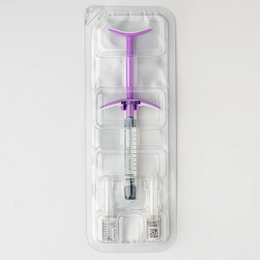Pre-filled 1.0ml sterile syringe of Yvoire Volume Plus hyaluronic acid filler with 27G needle