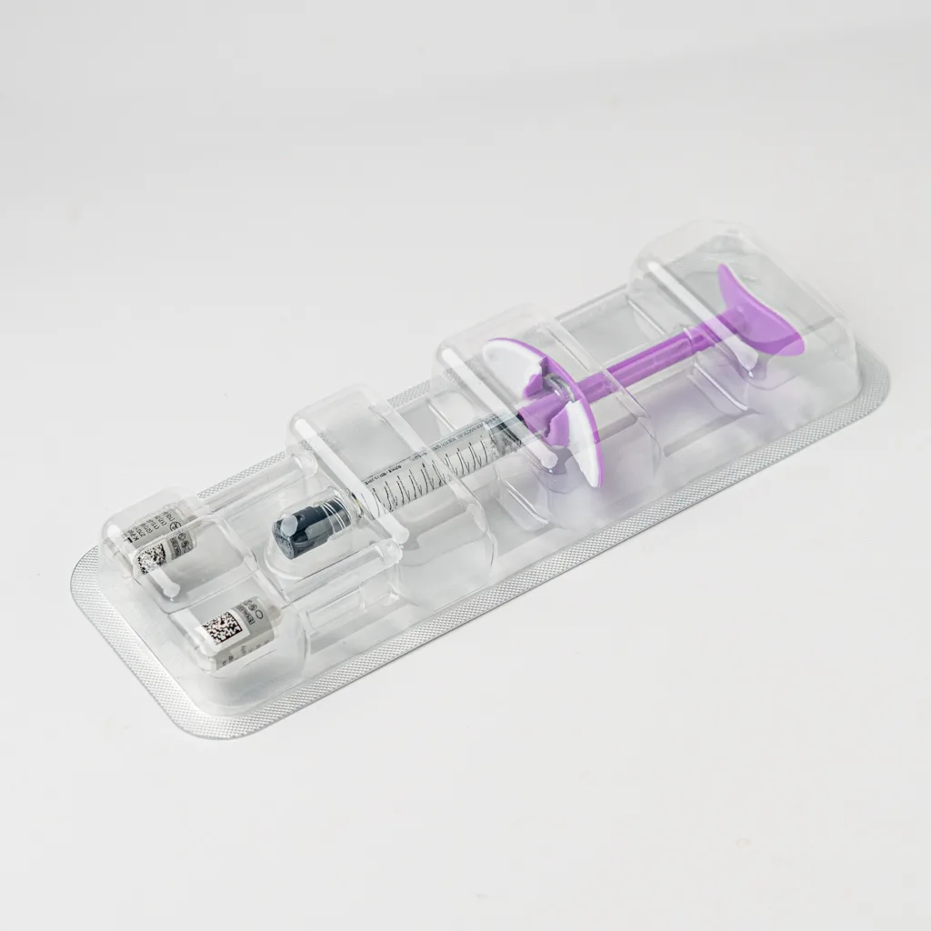 Pre-filled 1.0ml sterile syringe of Yvoire Volume Plus hyaluronic acid filler with 27G needle